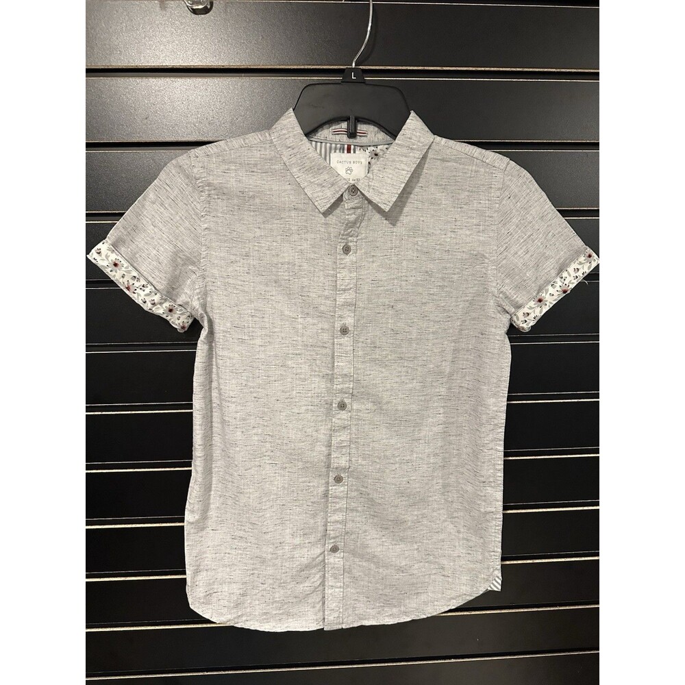 Cactus Boys Gray Short Sleeve Collared Button Down Shirt, Size 11/12